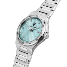 Load image into Gallery viewer, maserati velocit� slim 40mm 3h black+sky blue dial stainless steel bracelet