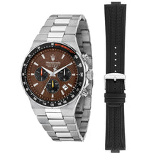Load image into Gallery viewer, maserati sfida 41mm chronograph choco dial stainless steel bracelet with black strap gift set