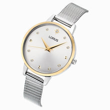 Load image into Gallery viewer, lorus quartz ladies gift set two tone stainless steel silver dial mesh bracelet watch+pendant