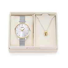 Load image into Gallery viewer, lorus quartz ladies gift set two tone stainless steel silver dial mesh bracelet watch+pendant