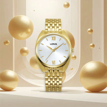 Load image into Gallery viewer, lorus quartz ladies gold plated mop dial bracelet watch