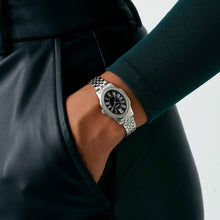 Load image into Gallery viewer, lorus quartz ladies stainless steel stone set black dial bracelet watch