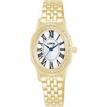Load image into Gallery viewer, lorus quartz ladies gold plated stone set white dial bracelet watch