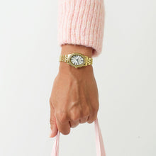 Load image into Gallery viewer, lorus quartz ladies gold plated stone set white dial bracelet watch