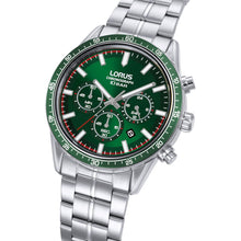 Load image into Gallery viewer, lorus quartz chronograph gents stainless steel green dial bracelet watch