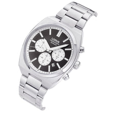 Load image into Gallery viewer, lorus quartz chronograph gents stainless steel black dial bracelet watch