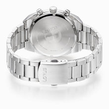 Load image into Gallery viewer, lorus quartz chronograph gents stainless steel black dial bracelet watch