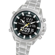Load image into Gallery viewer, lorus quartz duo display gents stainless steel black dial bracelet watch