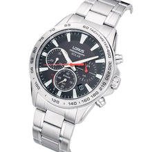 Load image into Gallery viewer, lorus solar chronograph gents stainless steel black dial bracelet watch