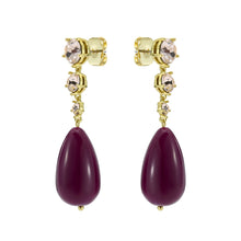 Load image into Gallery viewer, pearsti: statement crystal bead drop earrings gold tone plum golden crystal