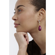 Load image into Gallery viewer, pearsti: statement crystal bead drop earrings gold tone plum golden crystal