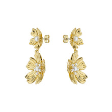Load image into Gallery viewer, ted baker petaria: flower statement drop earrings gold tone pearl