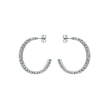 Load image into Gallery viewer, ted baker mellia: medium double crystal hoop earrings silver tone, clear crystal