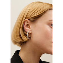 Load image into Gallery viewer, ted baker mellia: medium double crystal hoop earrings silver tone, clear crystal