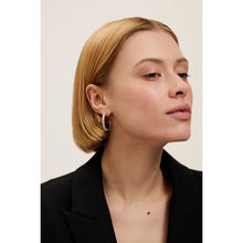 Load image into Gallery viewer, ted baker mellia: medium double crystal hoop earrings silver tone, clear crystal