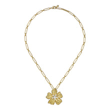 Load image into Gallery viewer, petrice: flower statement crystal pendant necklace gold tone clear crystal