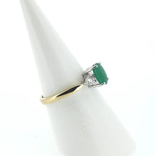 Load image into Gallery viewer, 9kt Yellow Gold - Oval Emerald &amp; Diamond 3 Stone Ring
