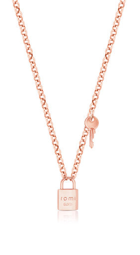 Romi Rose Gold Padlock & Key Circle Chain Pendant