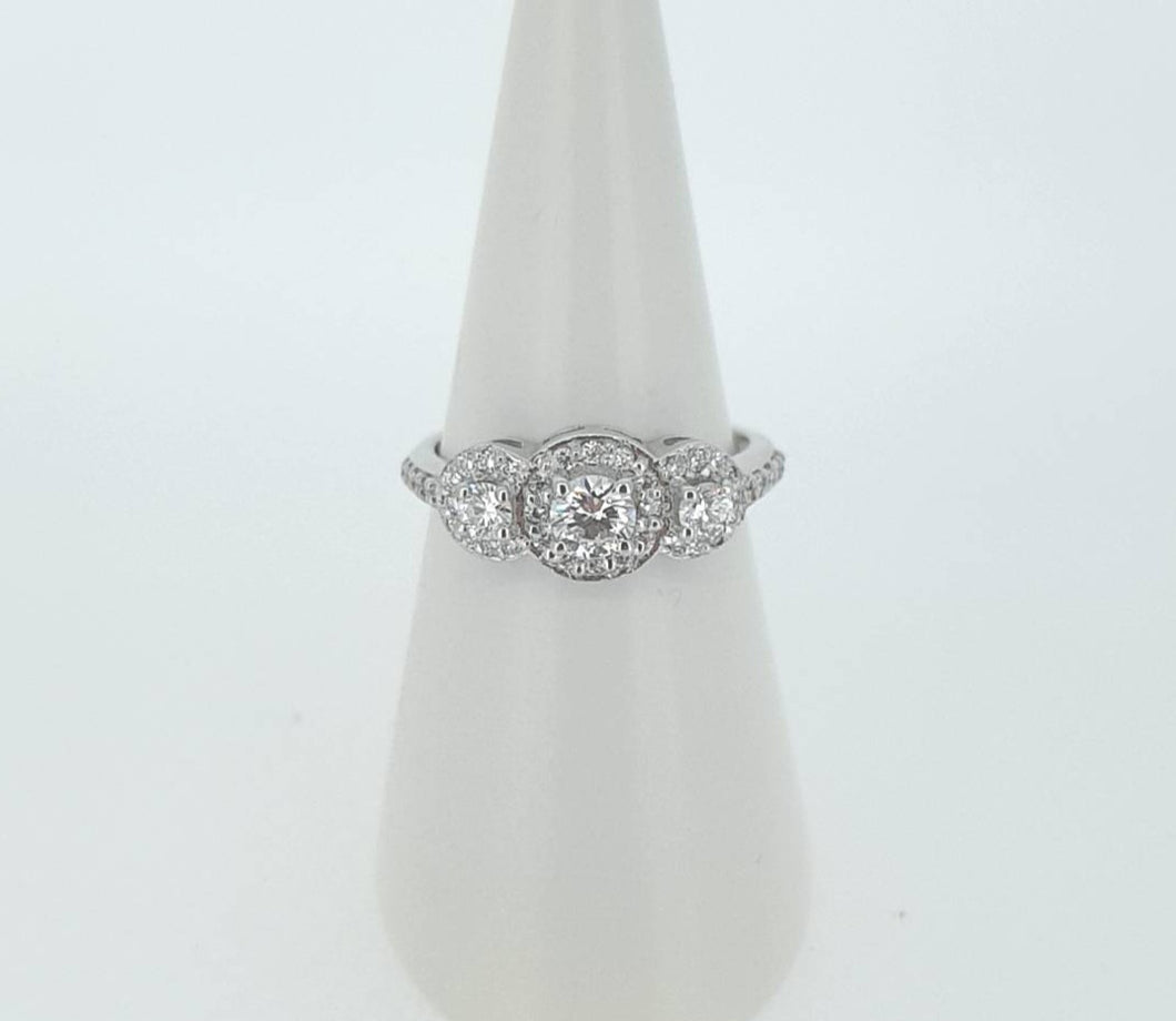 10kt White Gold - Three Stone Diamond Cluster Engagement Ring