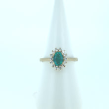 Load image into Gallery viewer, 9ct Yellow Gold Emerald &amp; Diamond Oval Engagement Ring
