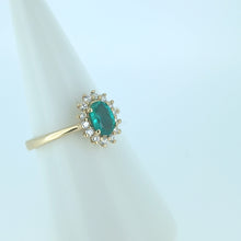 Load image into Gallery viewer, 9ct Yellow Gold Emerald &amp; Diamond Oval Engagement Ring

