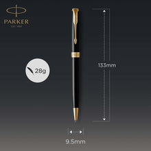 Load image into Gallery viewer, parker sonnet ballpoint pen black lacquer with gold trim medium point black ink
