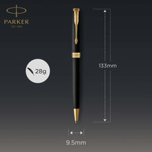 Load image into Gallery viewer, parker sonnet ballpoint pen matte black lacquer with gold trim medium point black ink
