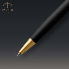 Load image into Gallery viewer, parker sonnet ballpoint pen matte black lacquer with gold trim medium point black ink
