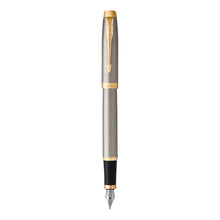 Load image into Gallery viewer, parker im fountain pen brushed metal gold trim medium nib

