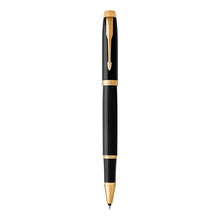 Load image into Gallery viewer, parker im black gold trim rollerball fine point black pen
