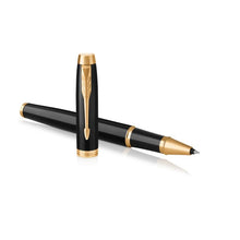 Load image into Gallery viewer, parker im black gold trim rollerball fine point black pen
