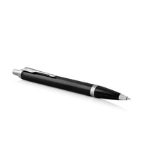 Load image into Gallery viewer, parker im ballpoint black chrome trim medium point blue pen
