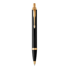 Load image into Gallery viewer, parker im ballpoint black gold trim medium point blue pen
