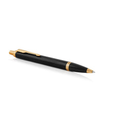 Load image into Gallery viewer, parker im ballpoint black gold trim medium point blue pen
