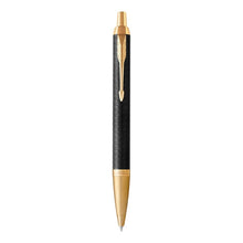 Load image into Gallery viewer, parker im ballpoint premium black gold trim medium point blue pen
