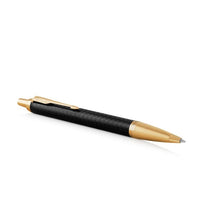 Load image into Gallery viewer, parker im ballpoint premium black gold trim medium point blue pen

