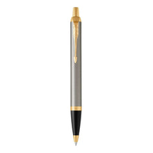 Load image into Gallery viewer, parker im ballpoint brushed metal gold trim medium point blue pen
