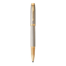 Load image into Gallery viewer, parker im premium warm grey gold trim rollerball fine point black pen
