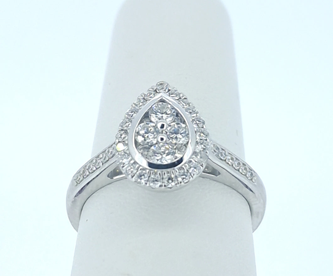 9kt White Gold - Diamond Pear Shaped Cluster Engagement Ring