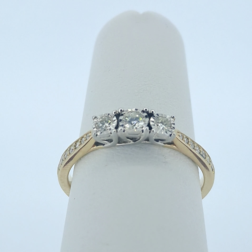 9kt Yellow Gold - Three Stone Diamond Engagement Ring