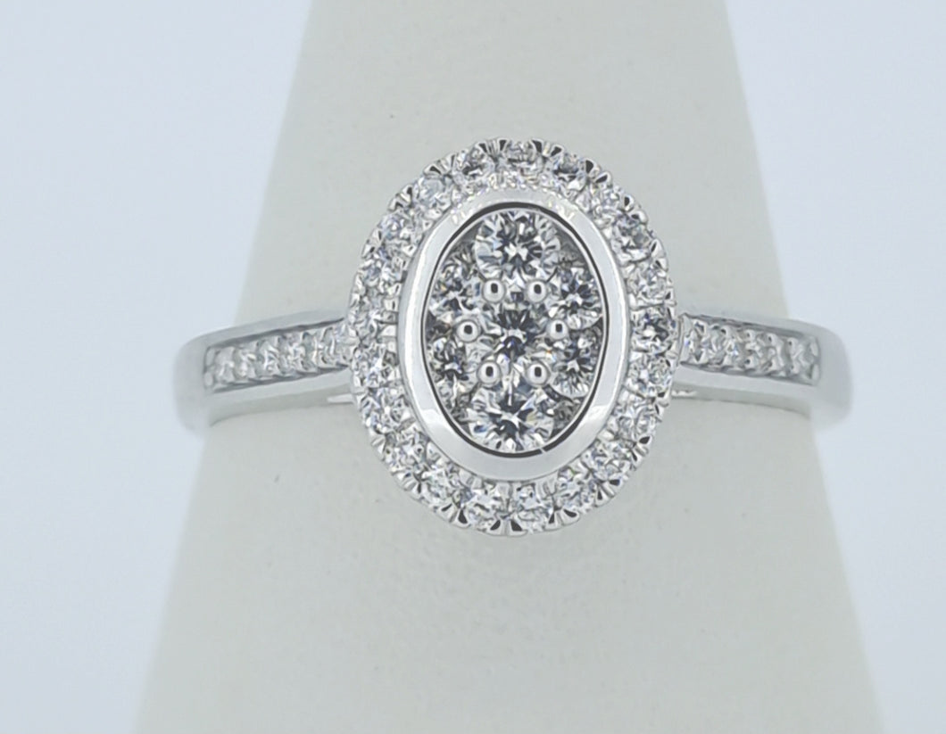 9kt White Gold - Oval Diamond Cluster Engagement Ring