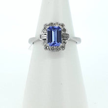 Load image into Gallery viewer, 9kt White Gold - Emerald cut Tanzanite and Diamond Cluster Ring
