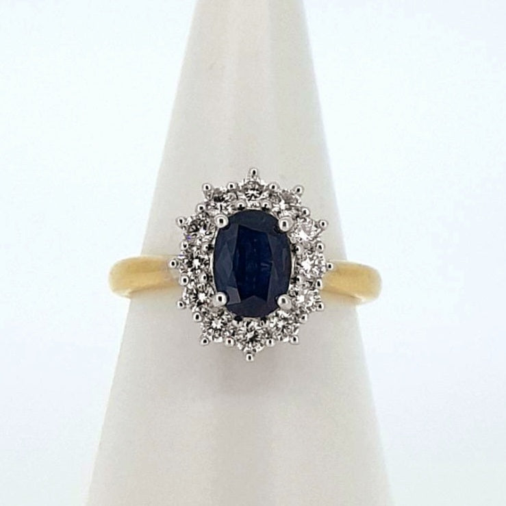 18kt Yellow Gold - Sapphire and Lab Diamond Cluster