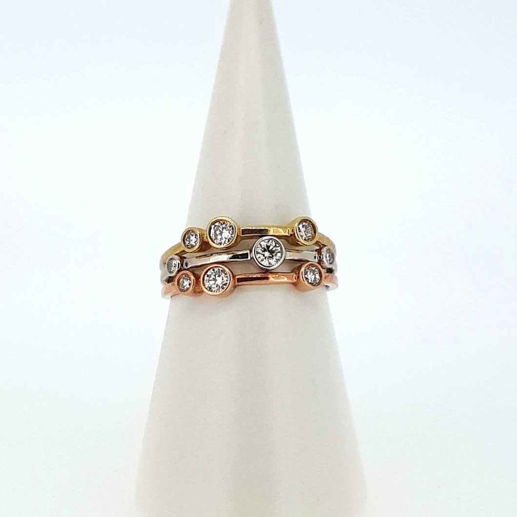 9kt Yellow, White and Rose Gold - Diamond Bubble Ring