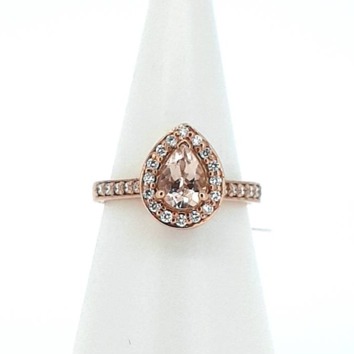 9kt Rose Gold - Pear Morganite and Diamond Ring