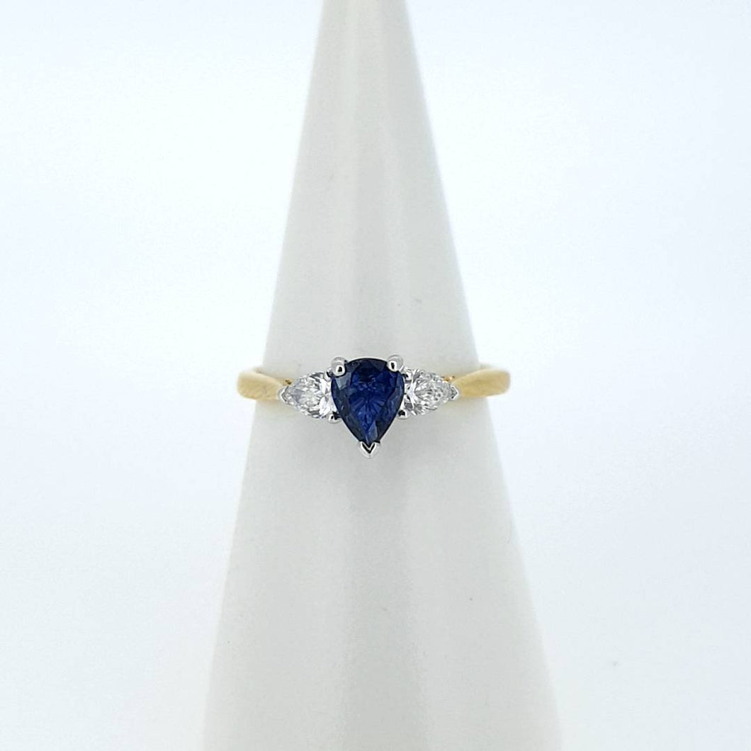 18kt Yellow Gold - Handmade Sapphire and Diamond Engagement Ring
