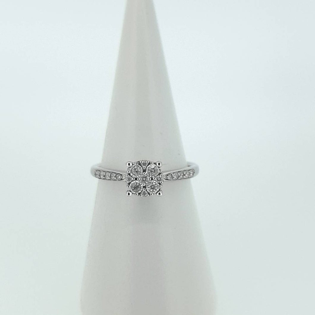 9kt White Gold - Diamond Cluster Engagement Ring