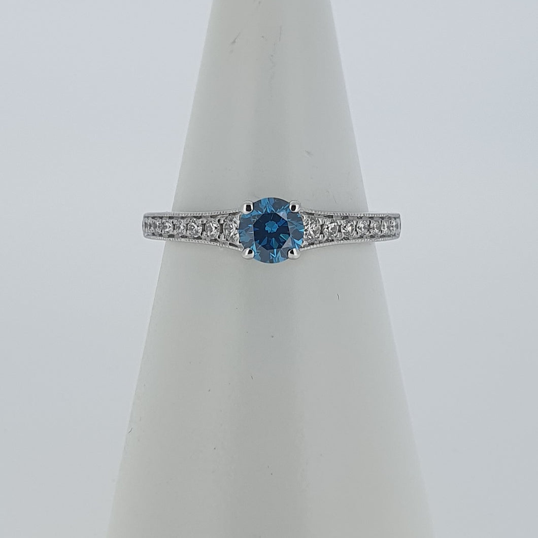 18kt White Gold - Blue Diamond Engagement Ring