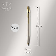 Load image into Gallery viewer, parker im duo gift set with ballpoint pen &amp; rollerball pen brushed metal with gold trim black ink refill &amp; cartridge
