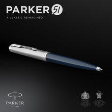 Load image into Gallery viewer, parker 51 ballpoint pen midnight blue barrel with chrome trim medium point with black ink refill
